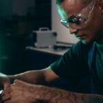 Software Innovations - A Man in Black Shirt Wearing Safety Glasses