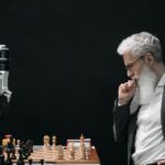 AI - Elderly Man Thinking while Looking at a Chessboard