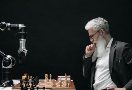 AI - Elderly Man Thinking while Looking at a Chessboard